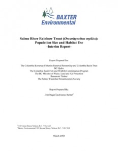 Salmo River Rainbow Trout (Oncorhynchus mykiss): Population Size and Habitat Use: Interim Report